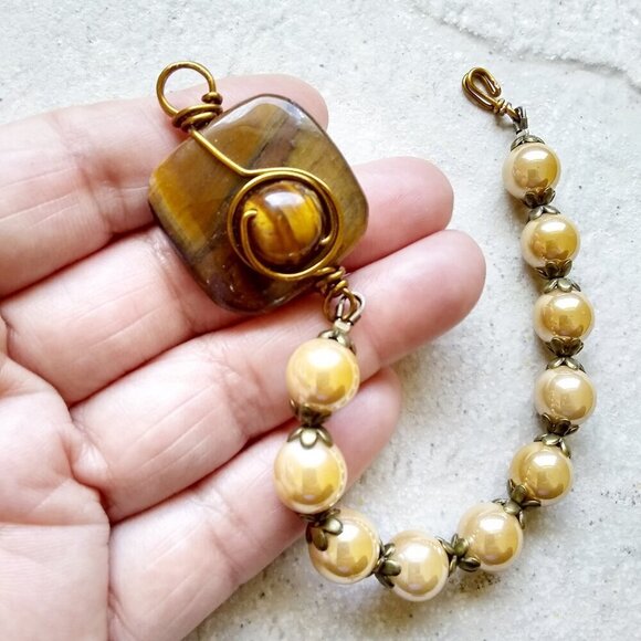 TigerEye & Shimmering AB Glass Beaded Bracelet! Handmade & One-of-a-kind Jewelry - Picture 4 of 11